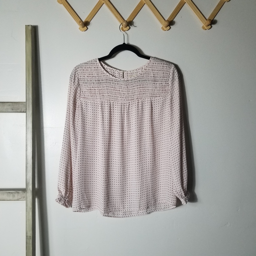 LOFT WOMEN'S CREAM AND PINK LONG SLEEVE BLOUSE SIZE SMALL (SEE FULL DESCRIPTION)